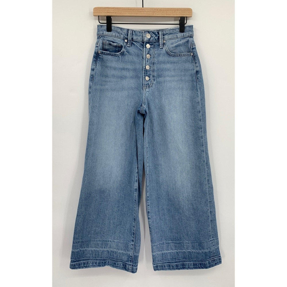 PAIGE Jeans Womens 27 Blue Wide Leg Button Fly Harper Ankle Raw Hem Denim